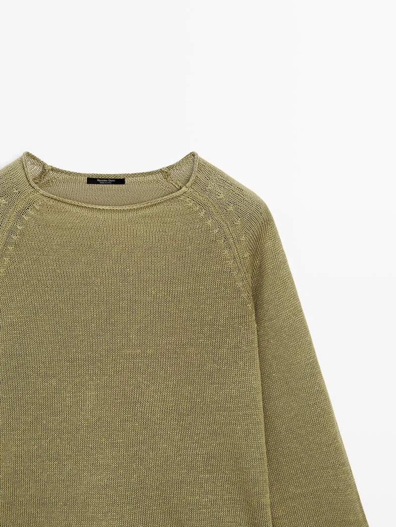 Пуловер из льна с круглым вырезом