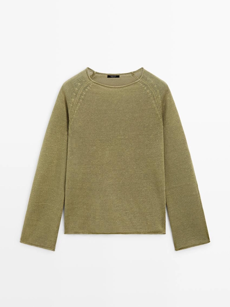 Пуловер из льна с круглым вырезом