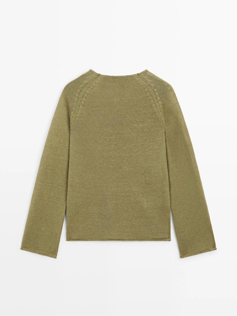 Пуловер из льна с круглым вырезом