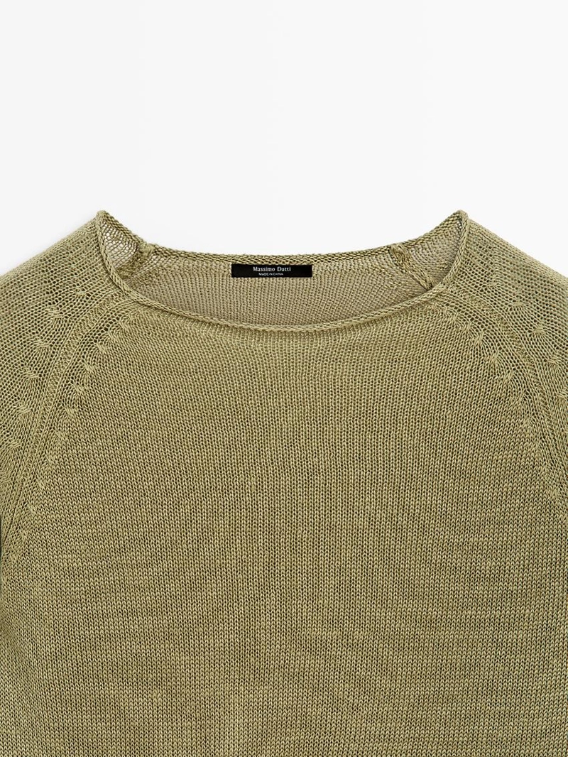 Пуловер из льна с круглым вырезом