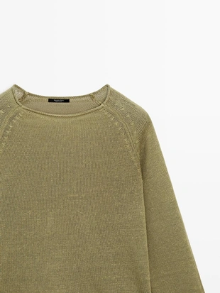 Пуловер из льна с круглым вырезом- Заказать в России