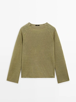 Пуловер из льна с круглым вырезом- Заказать в России