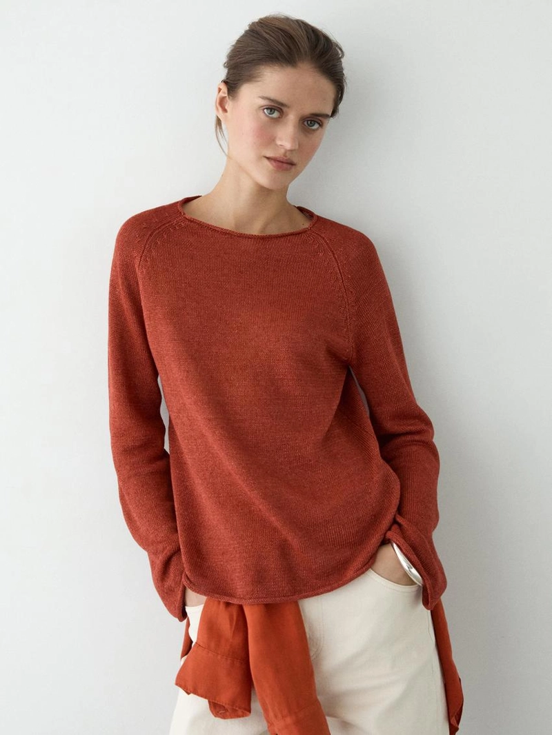 Свитер с круглым вырезом из льняной пряжи