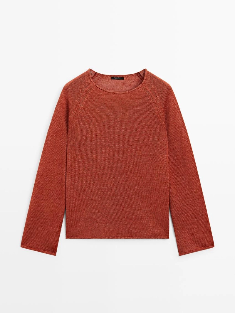 Свитер с круглым вырезом из льняной пряжи