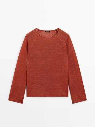 Свитер с круглым вырезом из льняной пряжи- Заказать в России