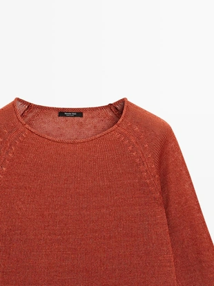 Свитер с круглым вырезом из льняной пряжи- Заказать в России