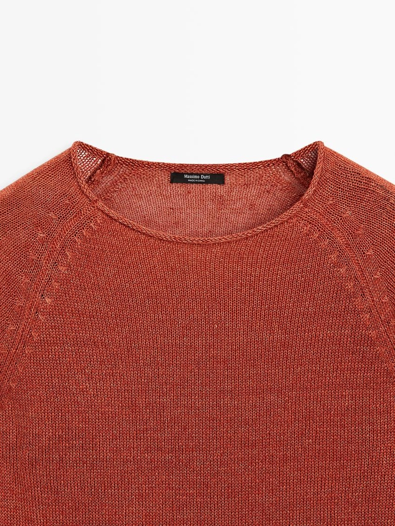 Свитер с круглым вырезом из льняной пряжи