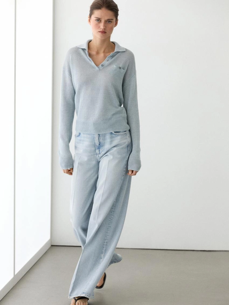 Джемпер с воротником поло из тонкого льна