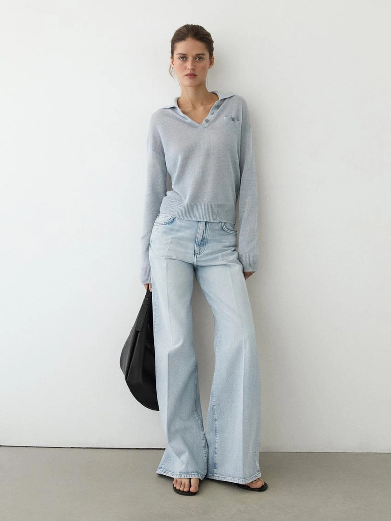 Джемпер с воротником поло из тонкого льна