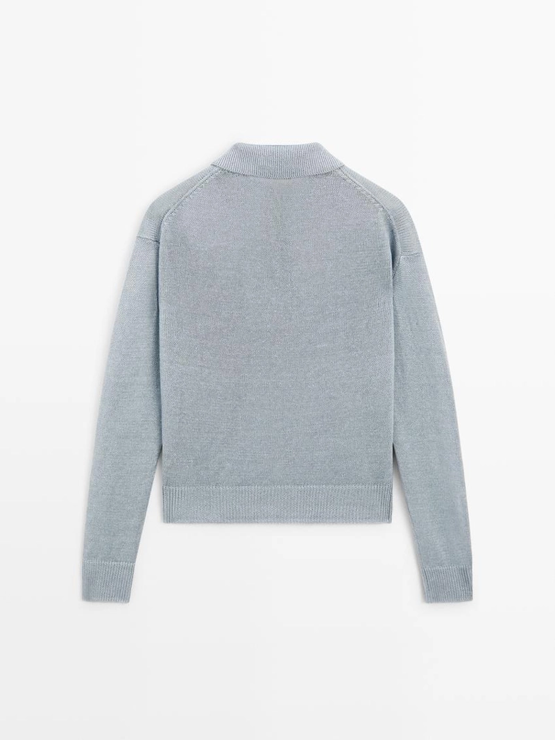 Джемпер с воротником поло из тонкого льна