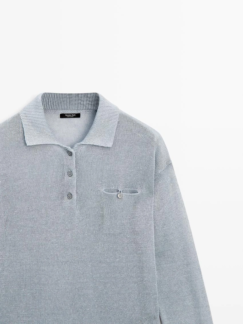 Джемпер с воротником поло из тонкого льна