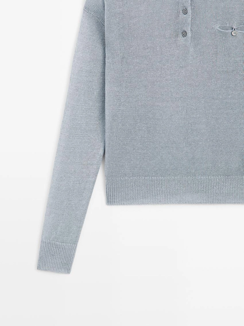 Джемпер с воротником поло из тонкого льна