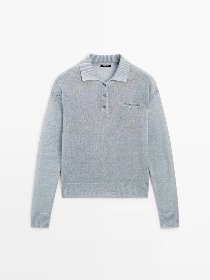 Джемпер с воротником поло из тонкого льна