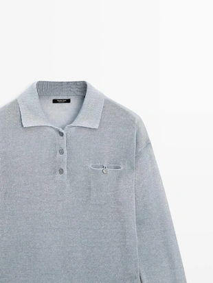 Джемпер с воротником поло из тонкого льна- Заказать в России