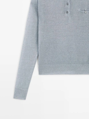 Джемпер с воротником поло из тонкого льна- Заказать в России