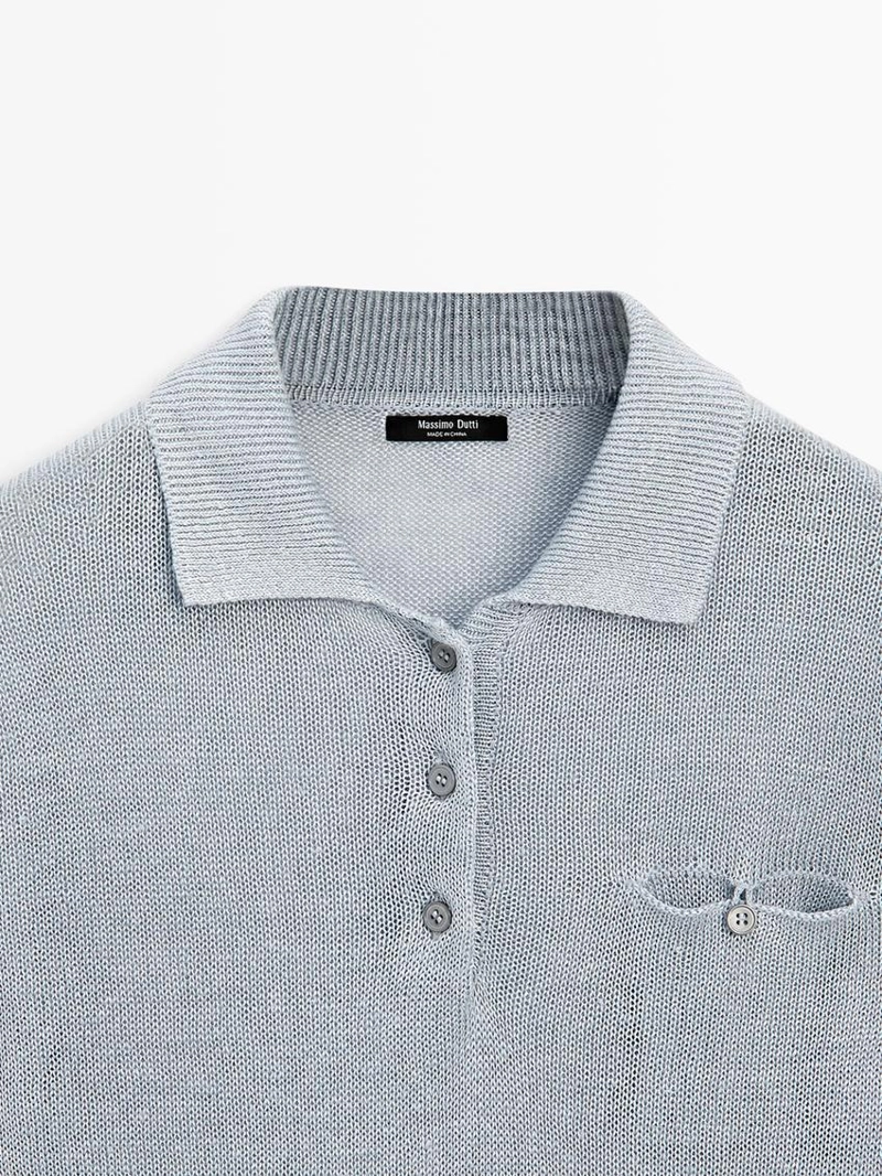 Джемпер с воротником поло из тонкого льна