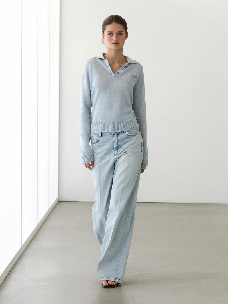 Джемпер с воротником поло из тонкого льна