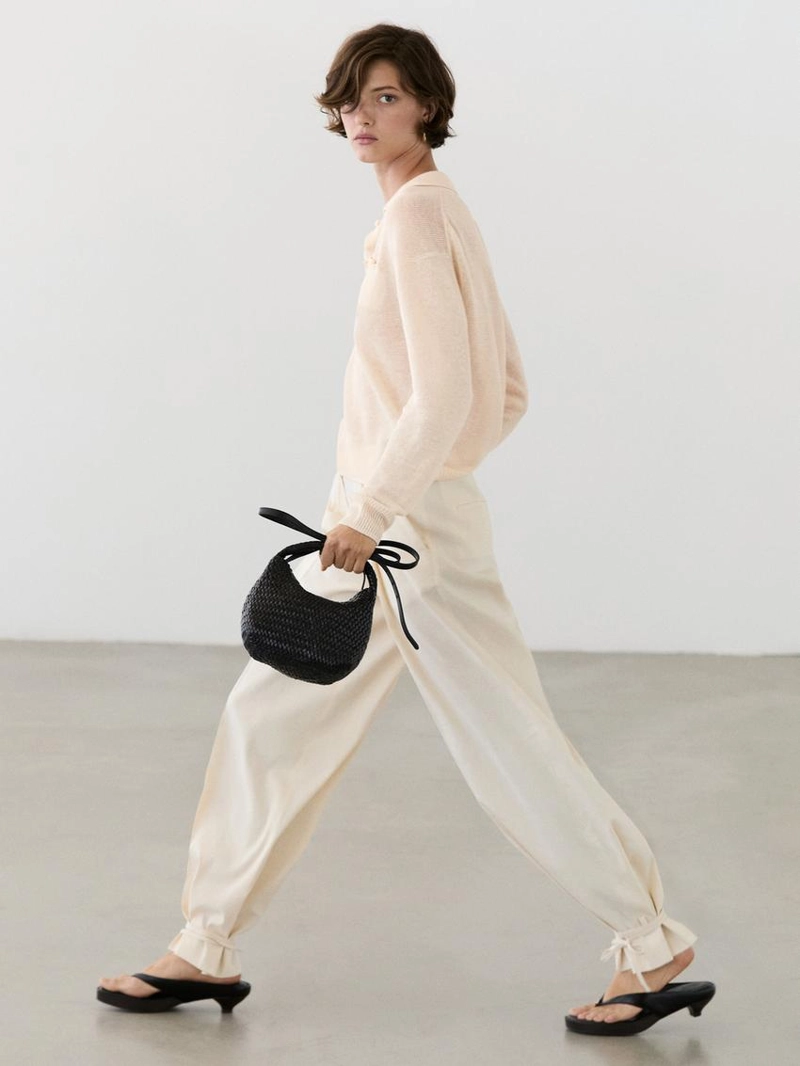 Свитер с воротником поло из тонкого льняного полотна