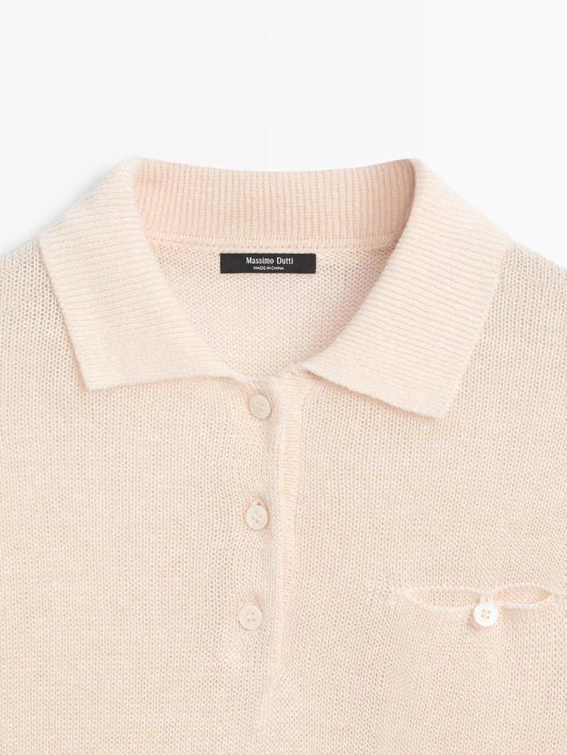 Свитер с воротником поло из тонкого льняного полотна