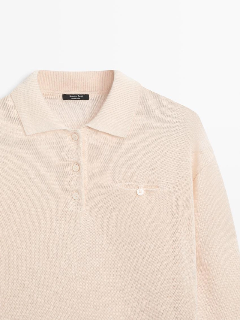 Свитер с воротником поло из тонкого льняного полотна