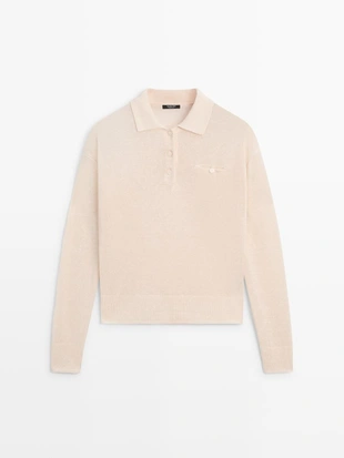 Свитер с воротником поло из тонкого льняного полотна- Заказать в России