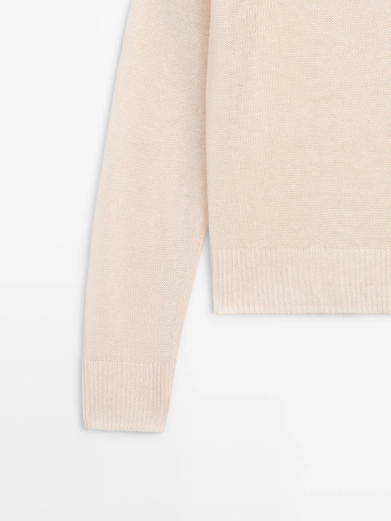 Свитер с воротником поло из тонкого льняного полотна