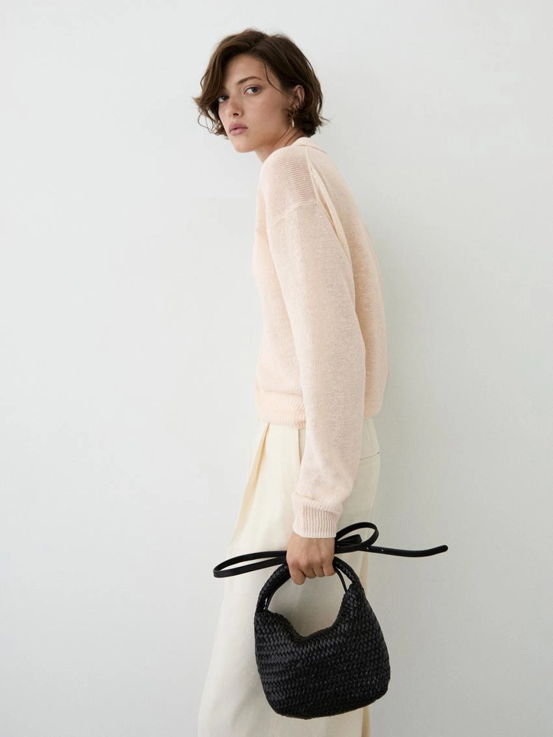 Свитер с воротником поло из тонкого льняного полотна