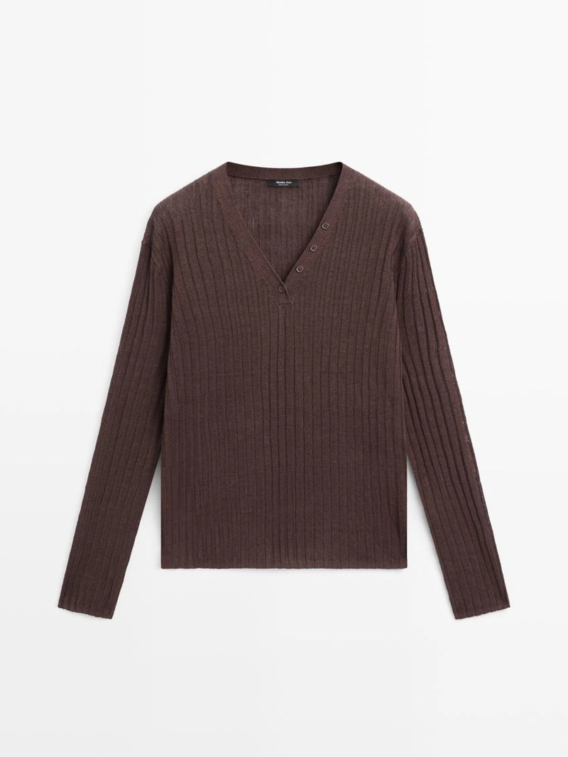 Свитер из льняного трикотажа с деталями на пуговицах