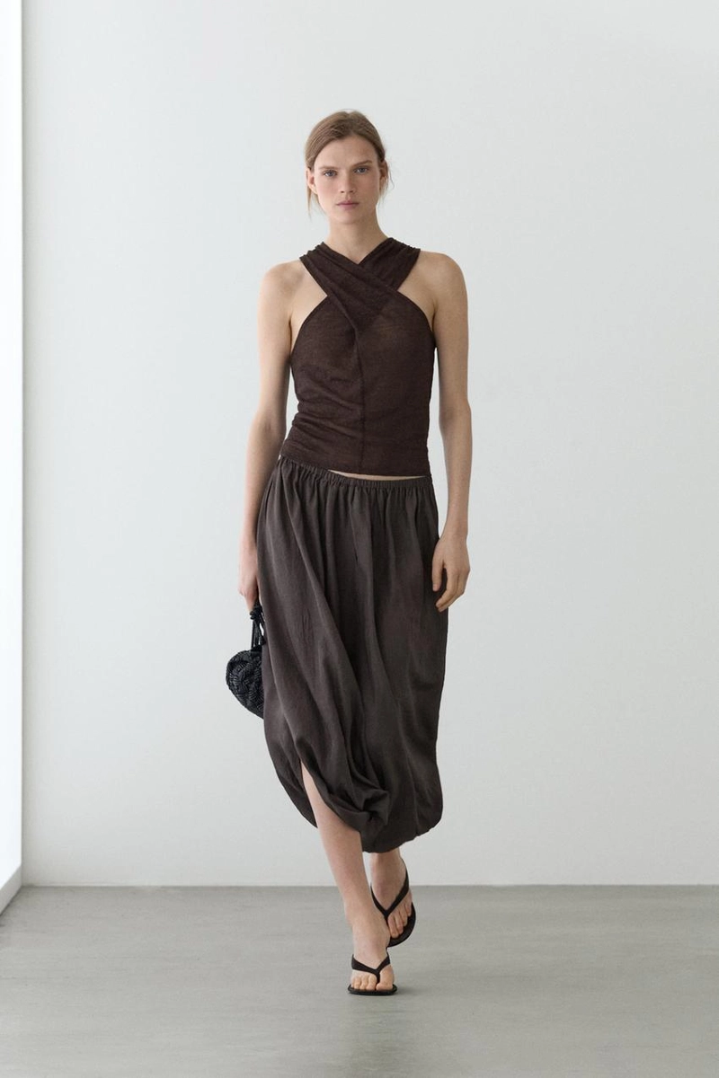 Топ из льняно-шерстяной смеси с запахом на горловине