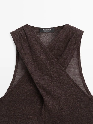 Топ из льняно-шерстяной смеси с запахом на горловине- Заказать в России