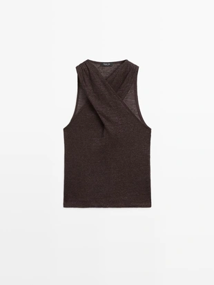 Топ из льняно-шерстяной смеси с запахом на горловине- Заказать в России