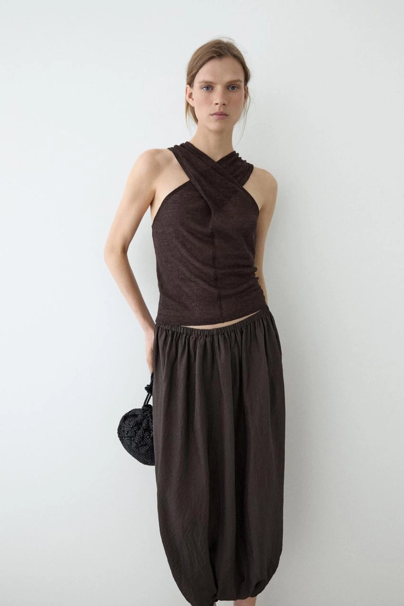 Топ из льняно-шерстяной смеси с запахом на горловине