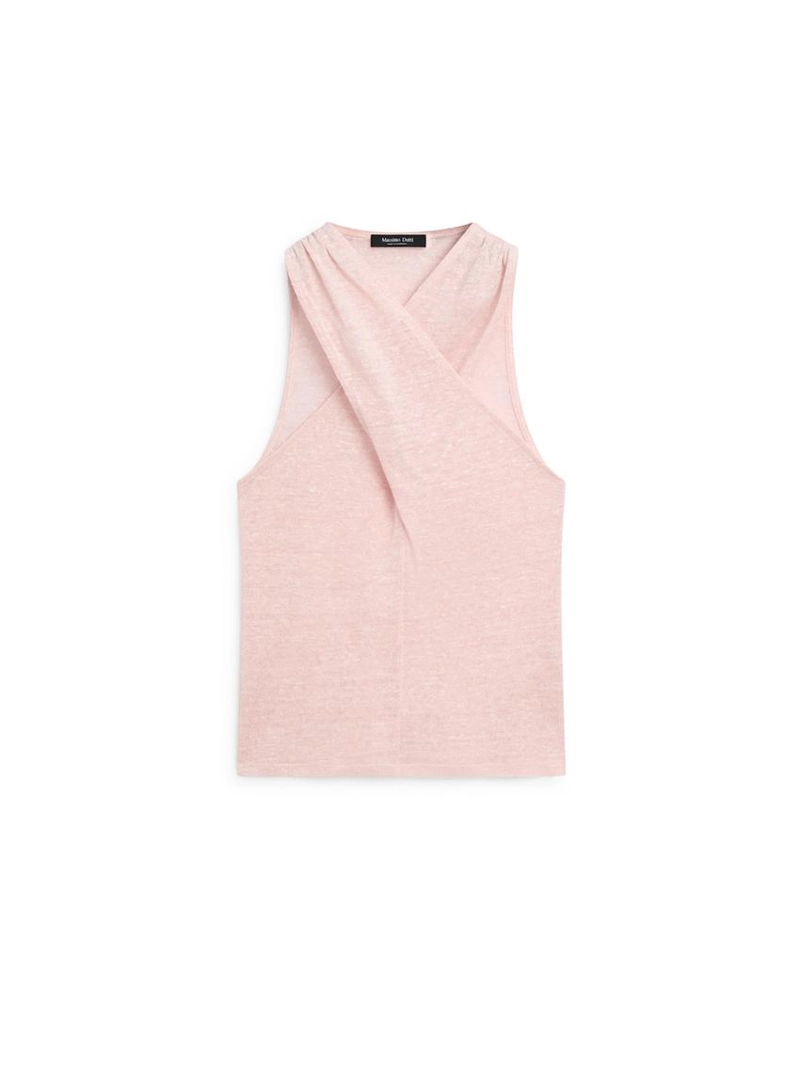 Топ из льняно-хлопковой смеси с декольте «качели»