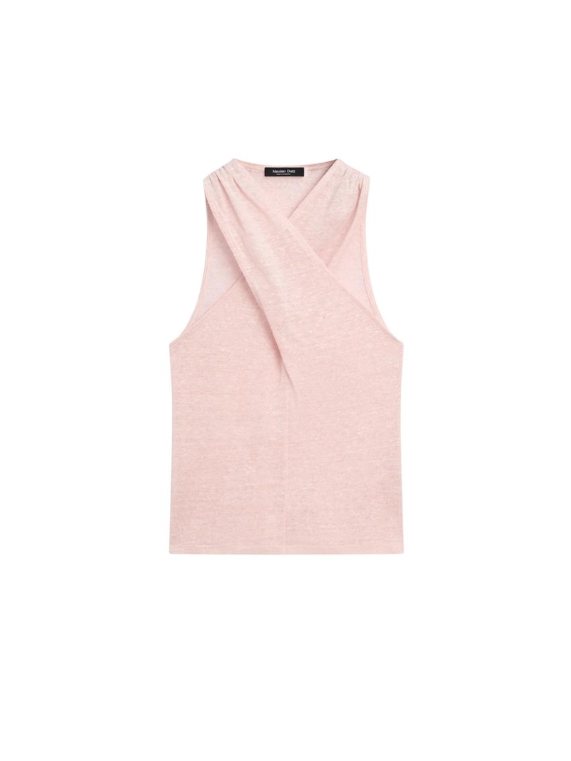 Топ из льняно-хлопковой смеси с декольте «качели»