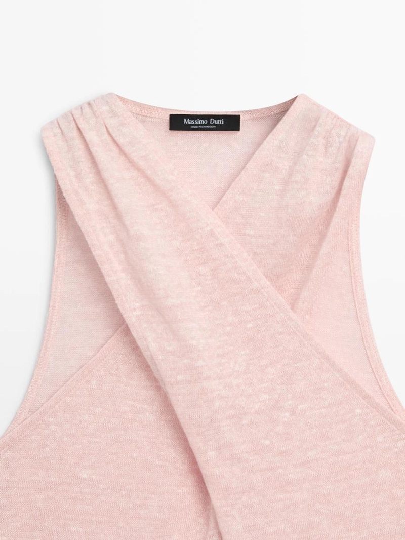 Топ из льняно-хлопковой смеси с декольте «качели»