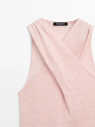 Топ из льняно-хлопковой смеси с декольте «качели»- Заказать в России