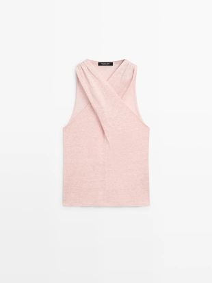 Топ из льняно-хлопковой смеси с декольте «качели»- Заказать в России