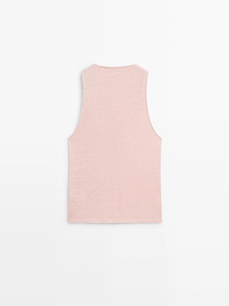 Топ из льняно-хлопковой смеси с декольте «качели»