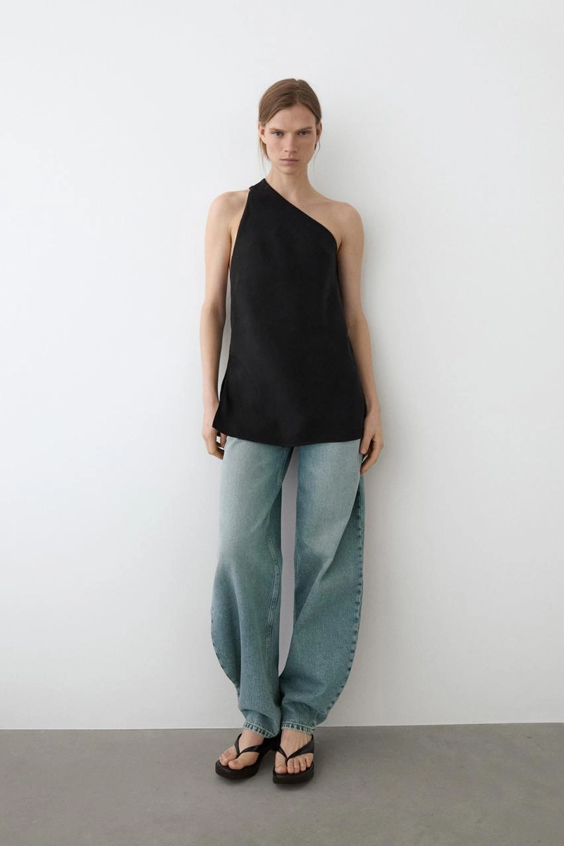 Топ из льняной смеси с асимметричной спинкой