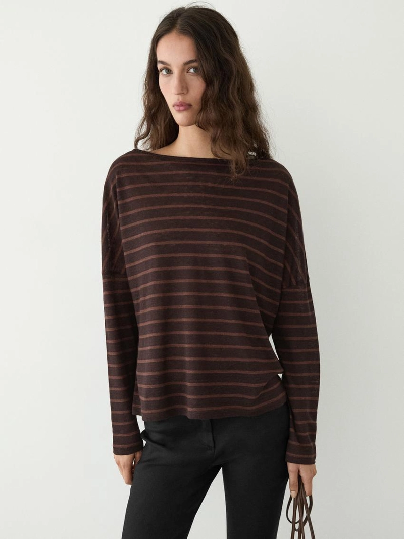 Футболка из полотна из льна в полоску