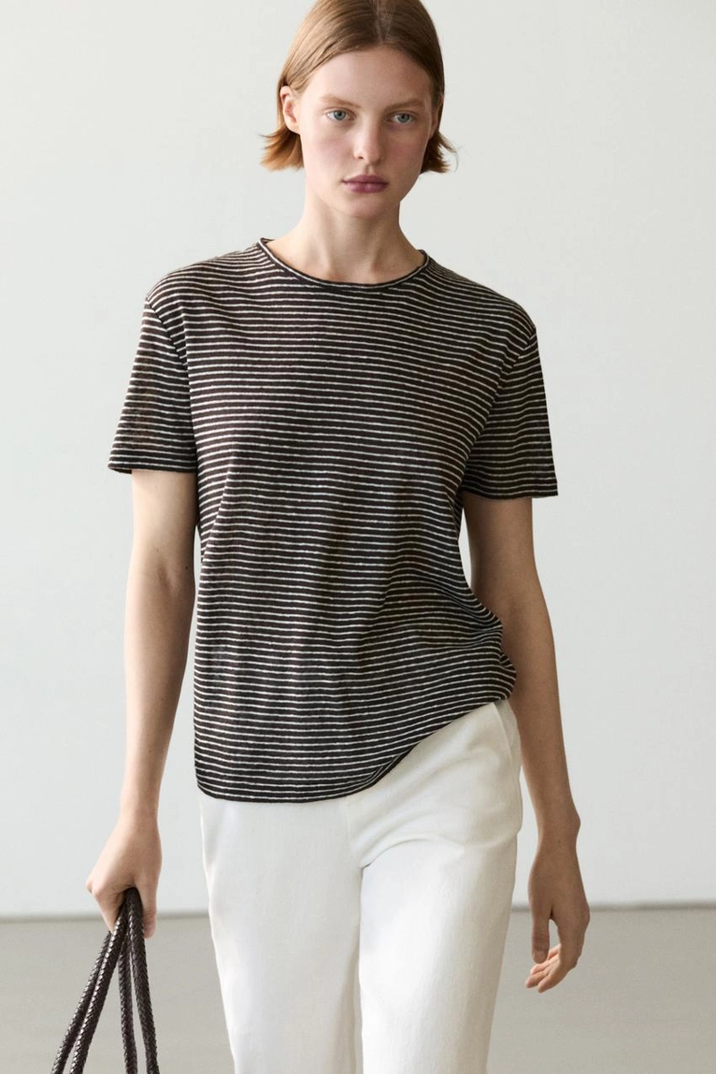 100% льняная футболка с полосками в стиле regular fit