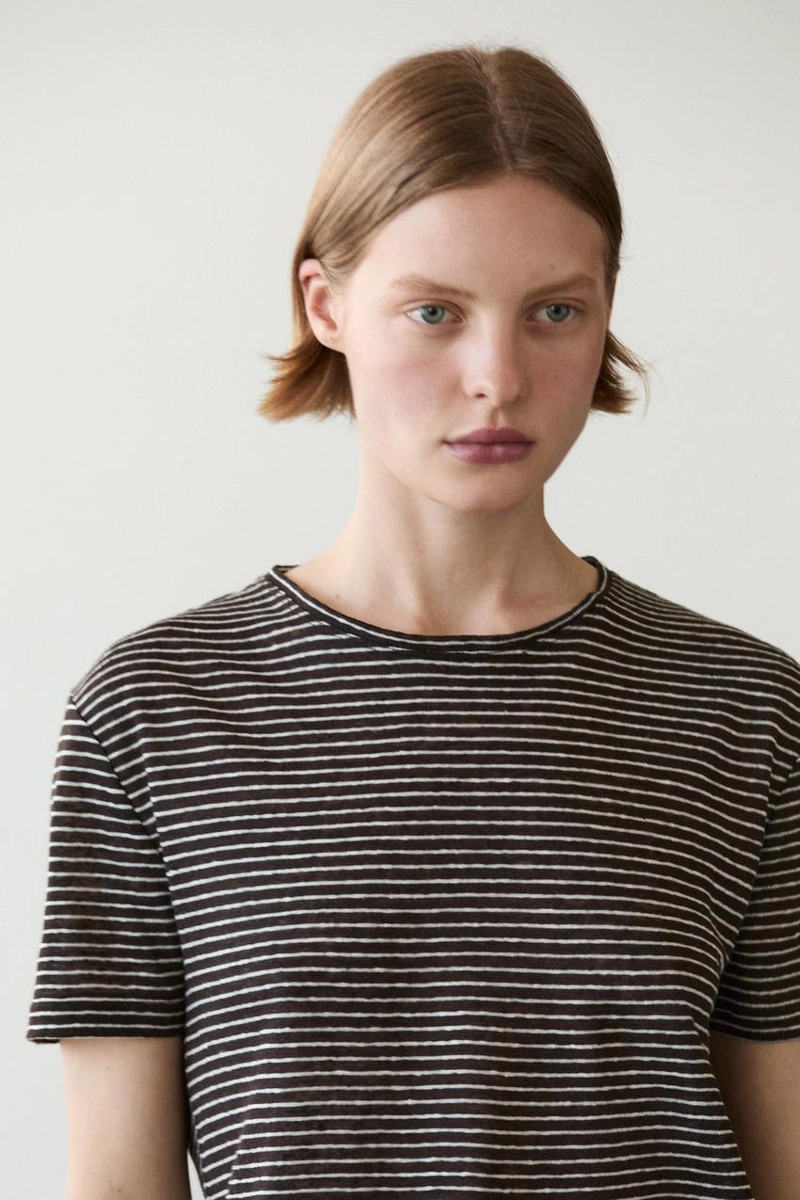 100% льняная футболка с полосками в стиле regular fit