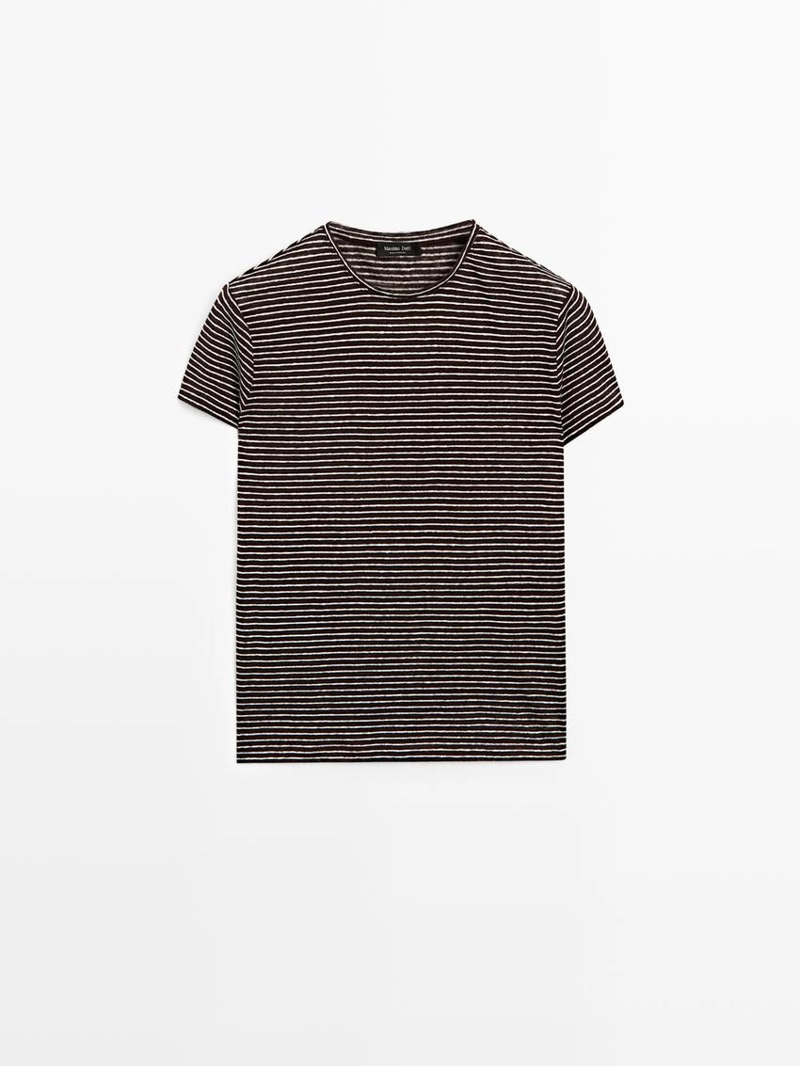 100% льняная футболка с полосками в стиле regular fit