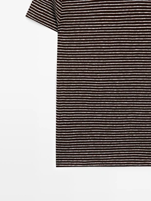 100% льняная футболка с полосками в стиле regular fit- Заказать в России