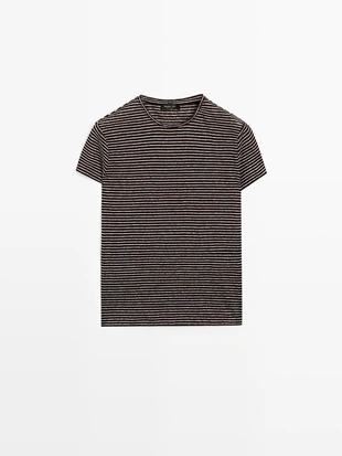 100% льняная футболка с полосками в стиле regular fit- Заказать в России