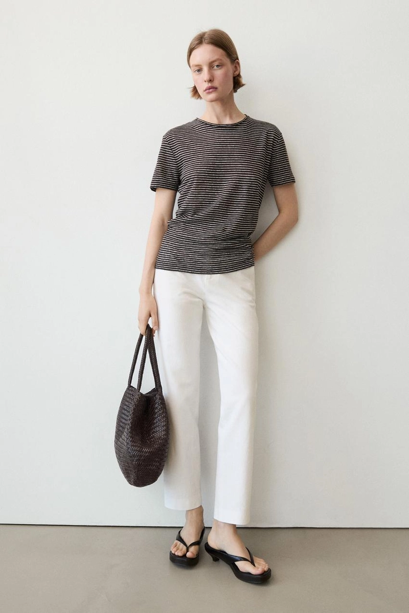 100% льняная футболка с полосками в стиле regular fit