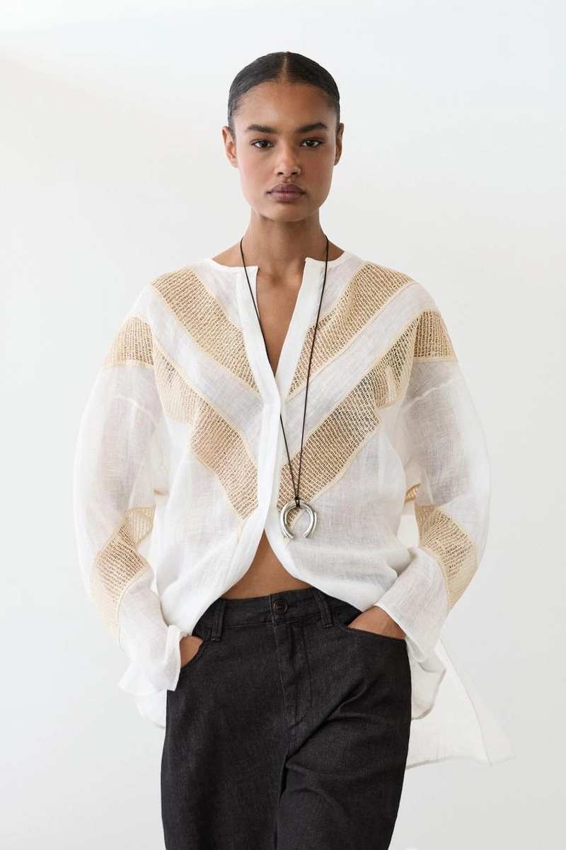 Рубашка из льняной смеси с аппликацией