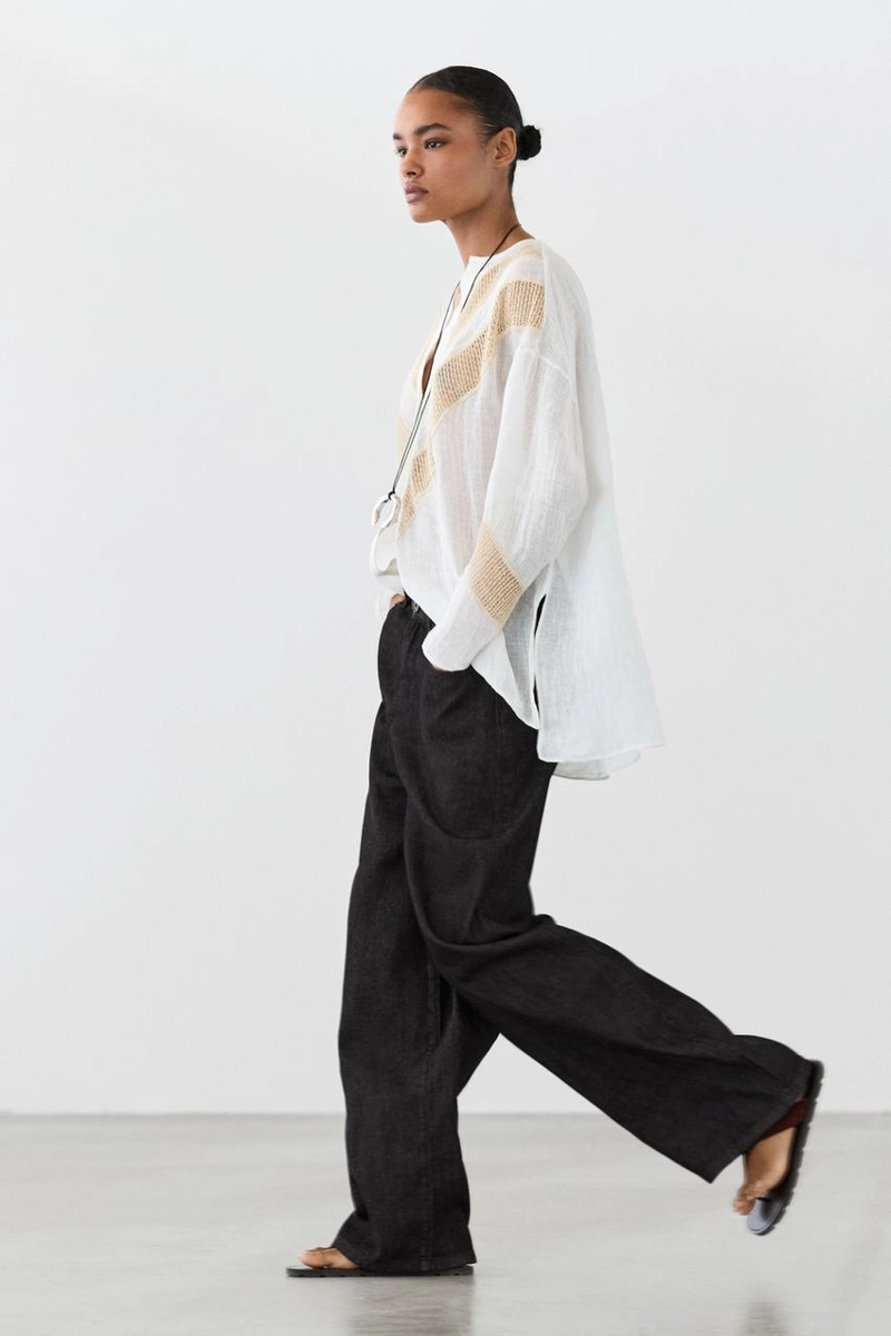 Рубашка из льняной смеси с аппликацией