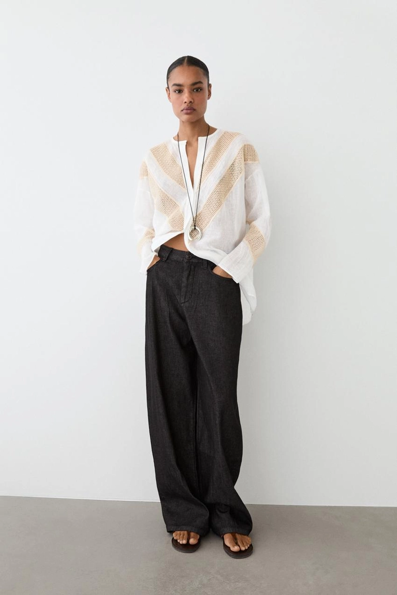 Рубашка из льняной смеси с аппликацией