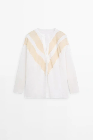 Рубашка из льняной смеси с аппликацией- Заказать в России